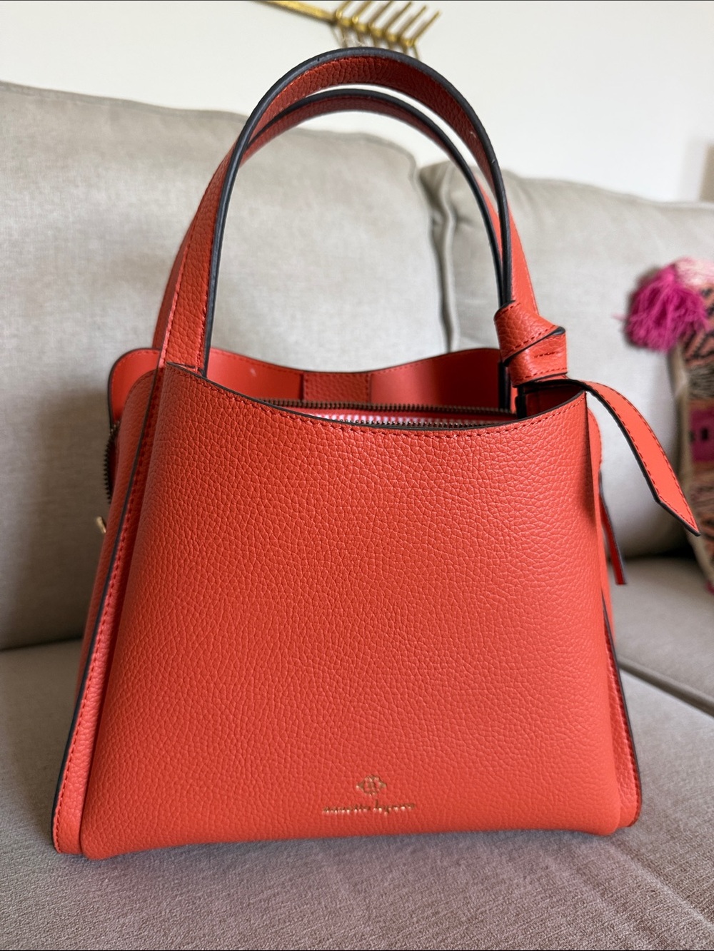 Nanette Lepore Coral Orange Pebbled Leather Shoulder Bag